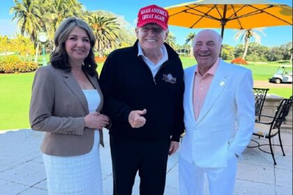 Sturgeon Lake Cree Nation Opposes Alberta's $2 Billion Data Center, Citing Treaty No. 8 Breach and Environmental Concerns | Alberta Premier Danielle Smith met with president-elect Donald Trump and Canadian businessman Kevin O'Leary at Mar-a-Lago over the weekend. Photo courtesy Facebook/Danielle Smith.